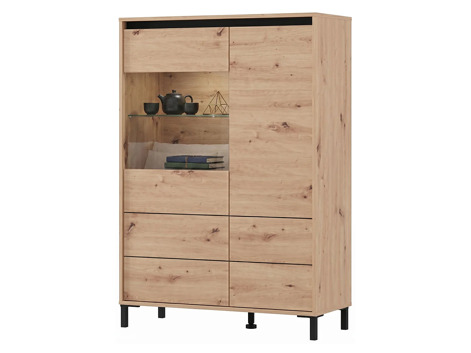 Credenza Vignate, 4 Ripiani, 93x40x135h cm Marrone Rovere Nodi, Madia, 6 Vani, 2 Ante