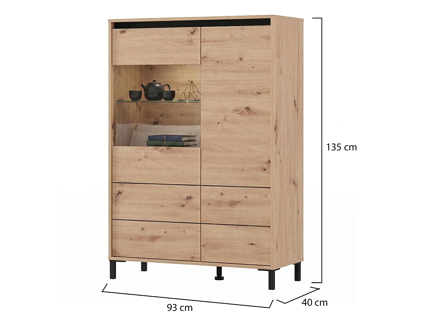 Credenza Vignate, 4 Ripiani, 93x40x135h cm Marrone Rovere Nodi, Madia, 6 Vani, 2 Ante