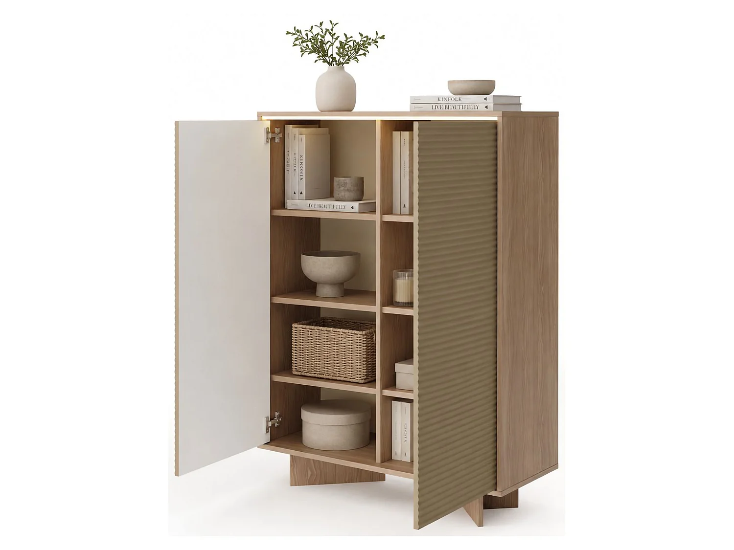 Sideboard Hasota, 4 Regalböden, 104x40x138h cm Eichenbraun, Anrichte, Schwenktüren, 2 Türen