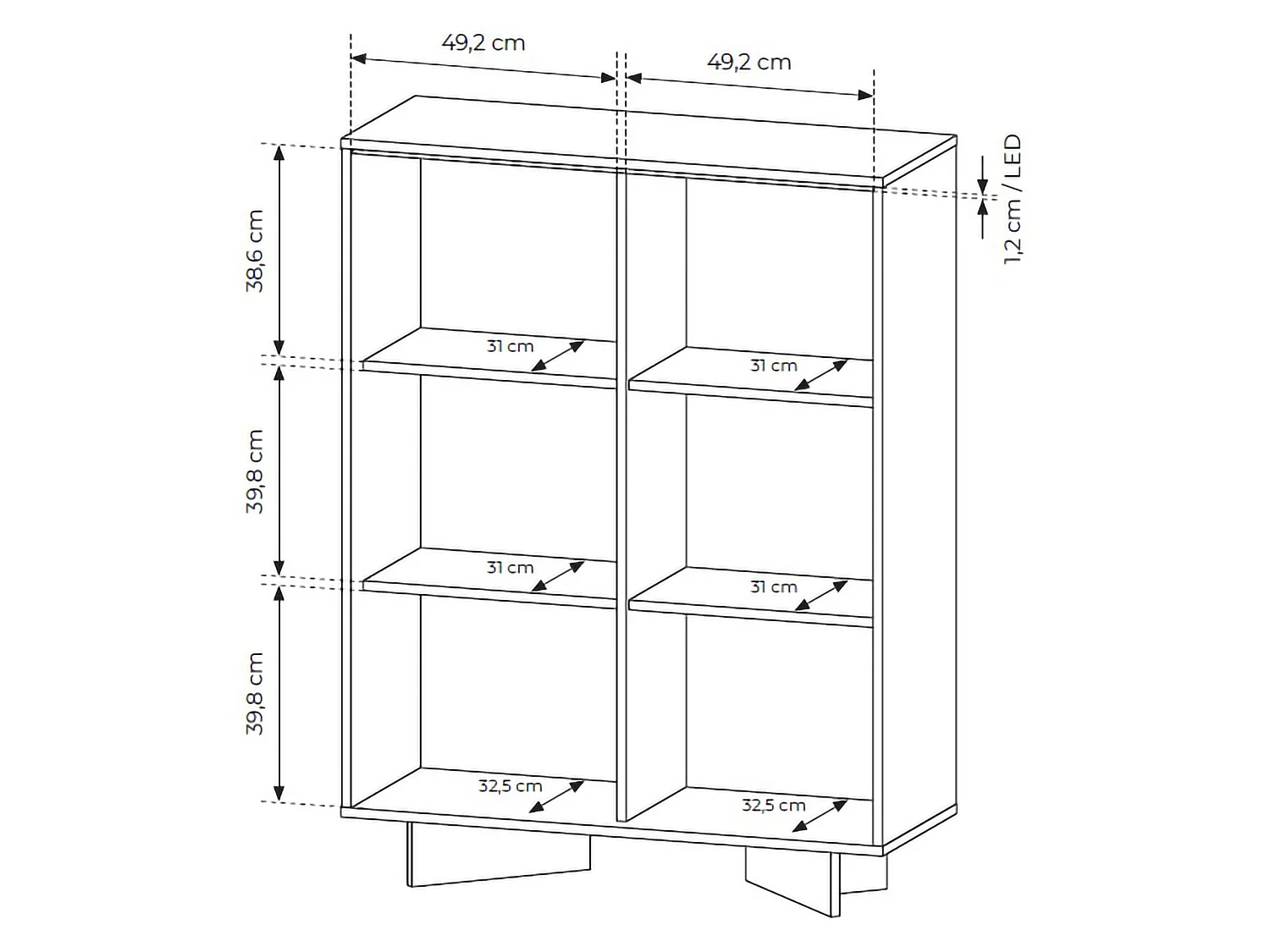 Sideboard Hasota, 4 Regalböden, 104x40x138h cm Eichenbraun, Anrichte, Schwenktüren, 2 Türen