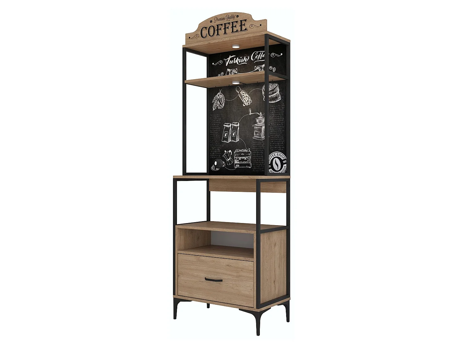 Credenza Nemol, 2 Ripiani, 70x40x207h cm Marrone Rovere, Madia, un Cassetto, Apertura Scorrevole