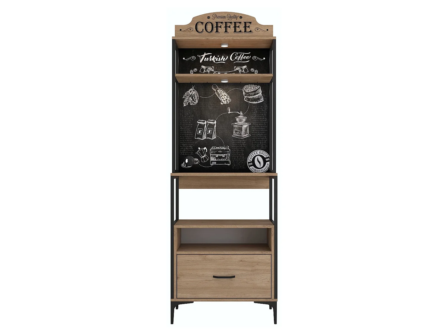 Credenza Nemol, 2 Ripiani, 70x40x207h cm Marrone Rovere, Madia, un Cassetto, Apertura Scorrevole