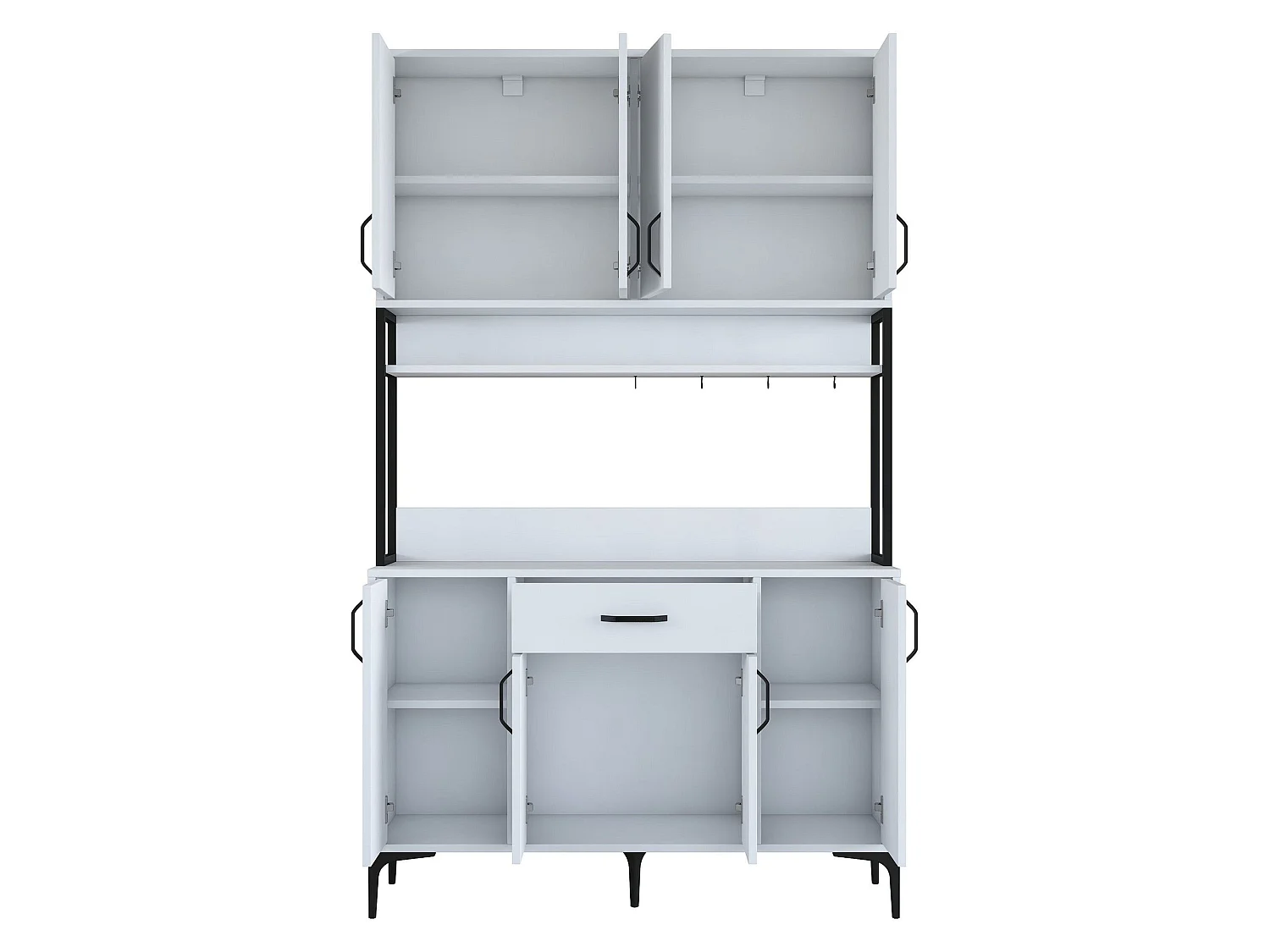 Credenza Cavriago, 5 Ripiani, 120x40x199h cm Bianco, Madia, un Cassetto, 8 Ante