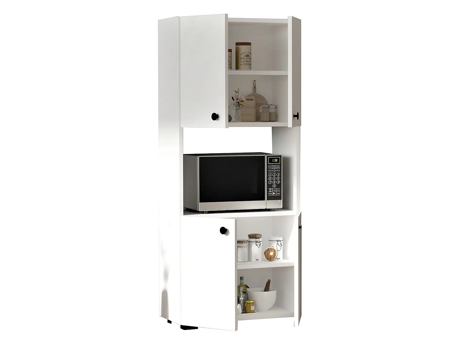 Buffet Sestu, 2 étagères, 60x31x140h cm blanc, bahut, 4 portes, 5 compartiments