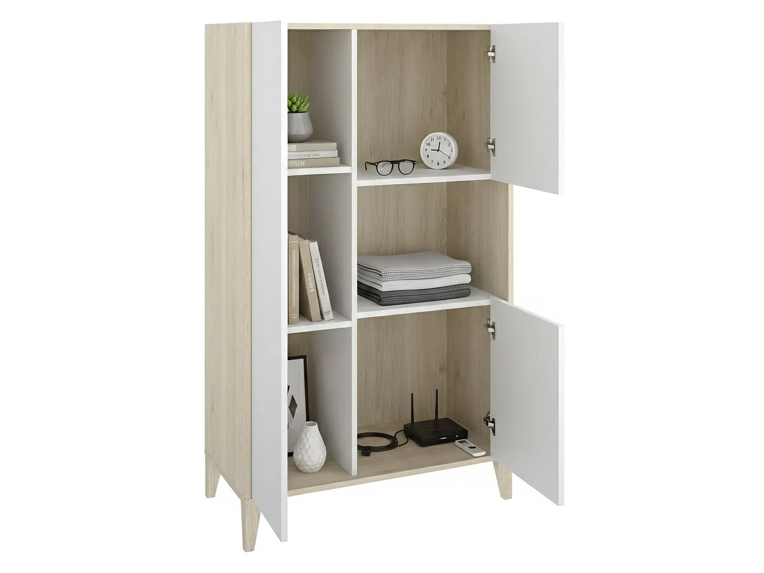 Credenza Cleburne, 4 Ripiani, 43x81x138h cm Bianco, Madia, 6 Vani, 3 Ante
