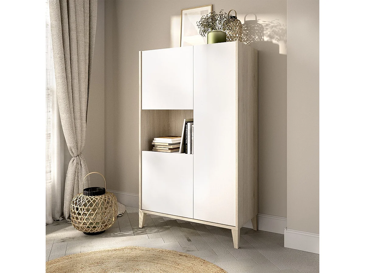 Credenza Cleburne, 4 Ripiani, 43x81x138h cm Bianco, Madia, 6 Vani, 3 Ante
