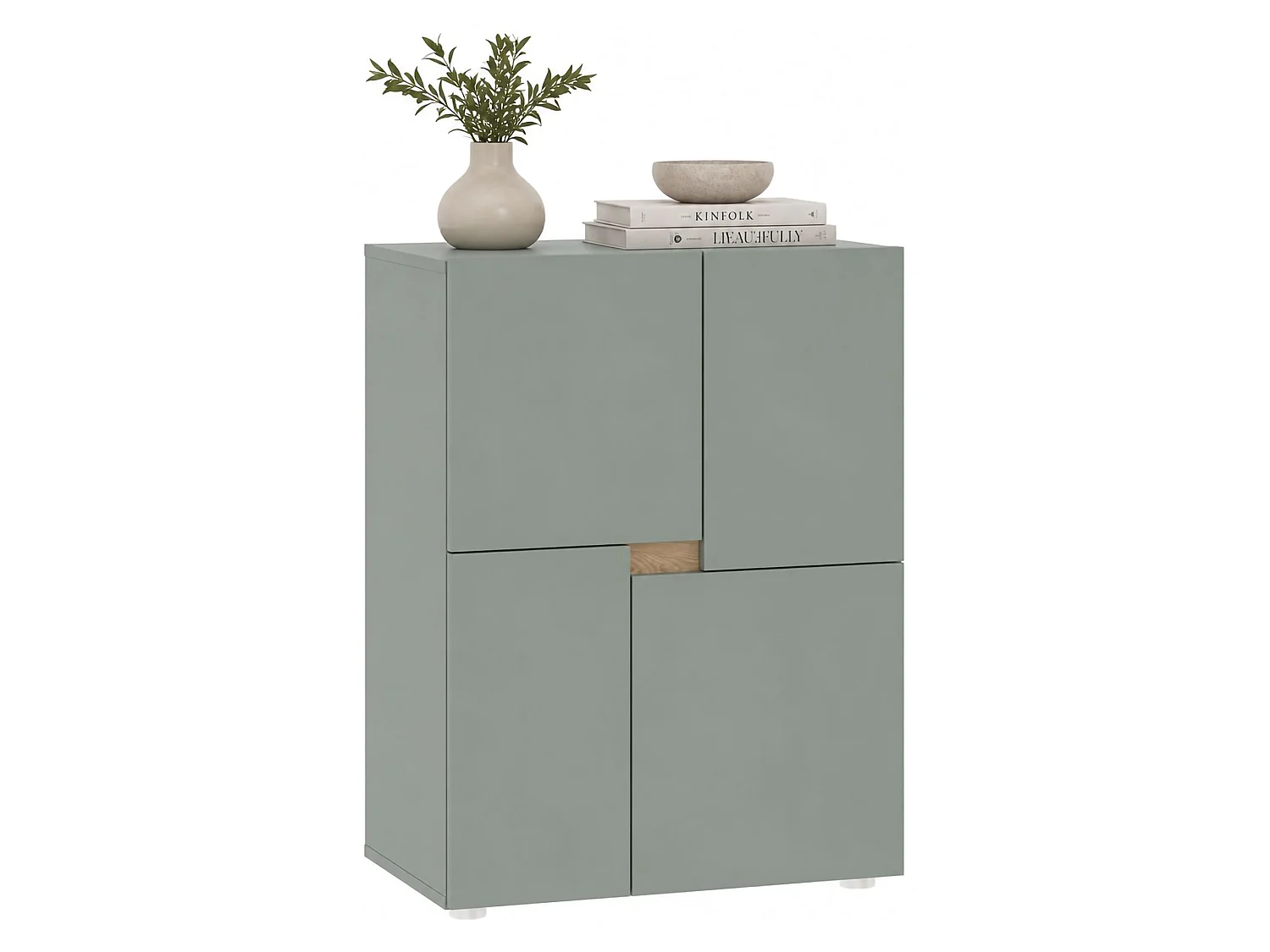 Anrichte Lerinito, ein Regal, 60x42x84h cm Grün, Sideboard, 4 Türen, 2 Fächer