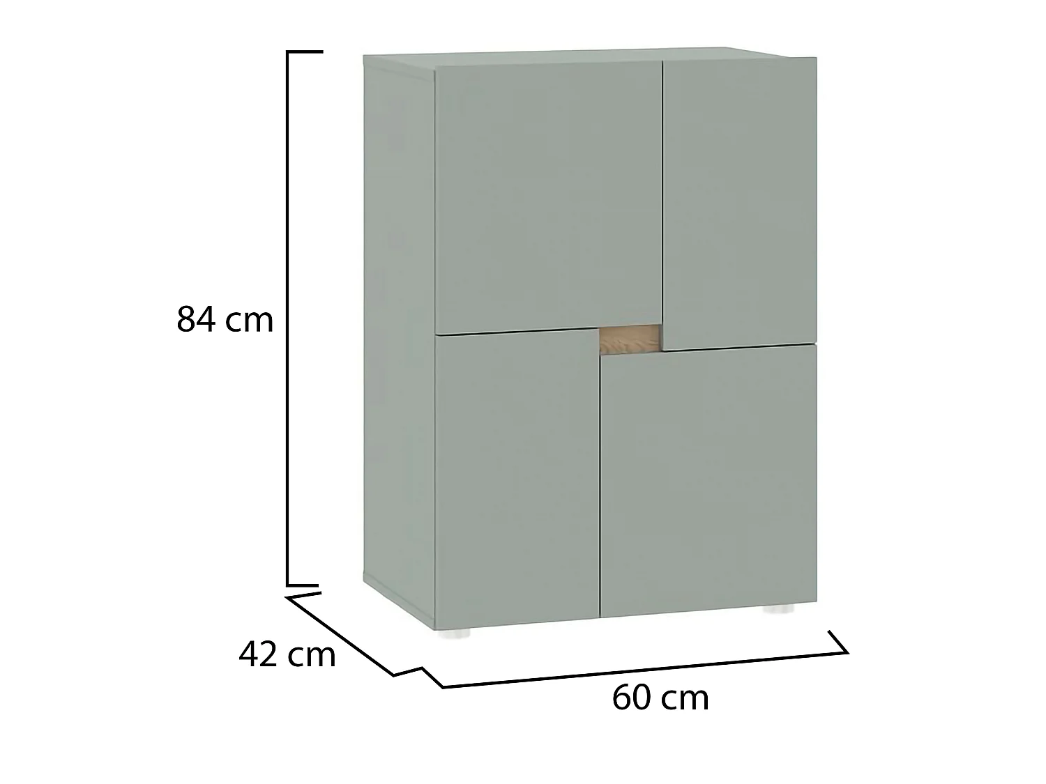Anrichte Lerinito, ein Regal, 60x42x84h cm Grün, Sideboard, 4 Türen, 2 Fächer