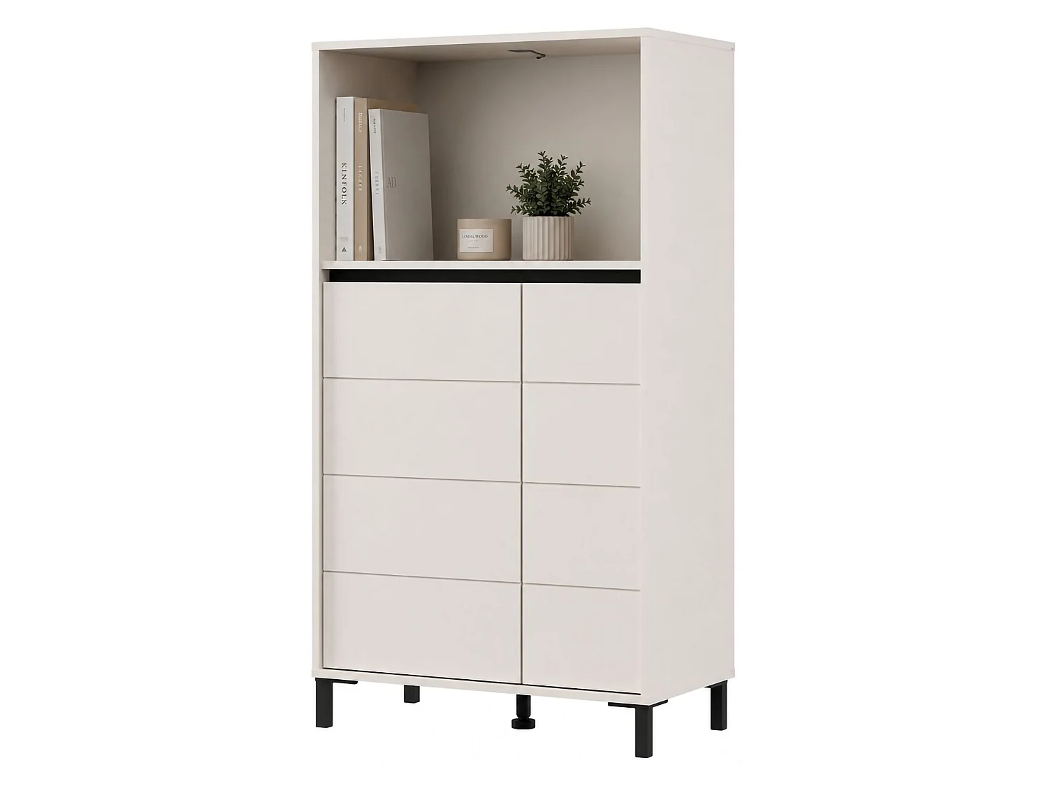 Crédence Cosoleto, 2 Étagères, 74x40x135h cm Blanc Crème, Buffet, 3 Compartiments, 2 Portes