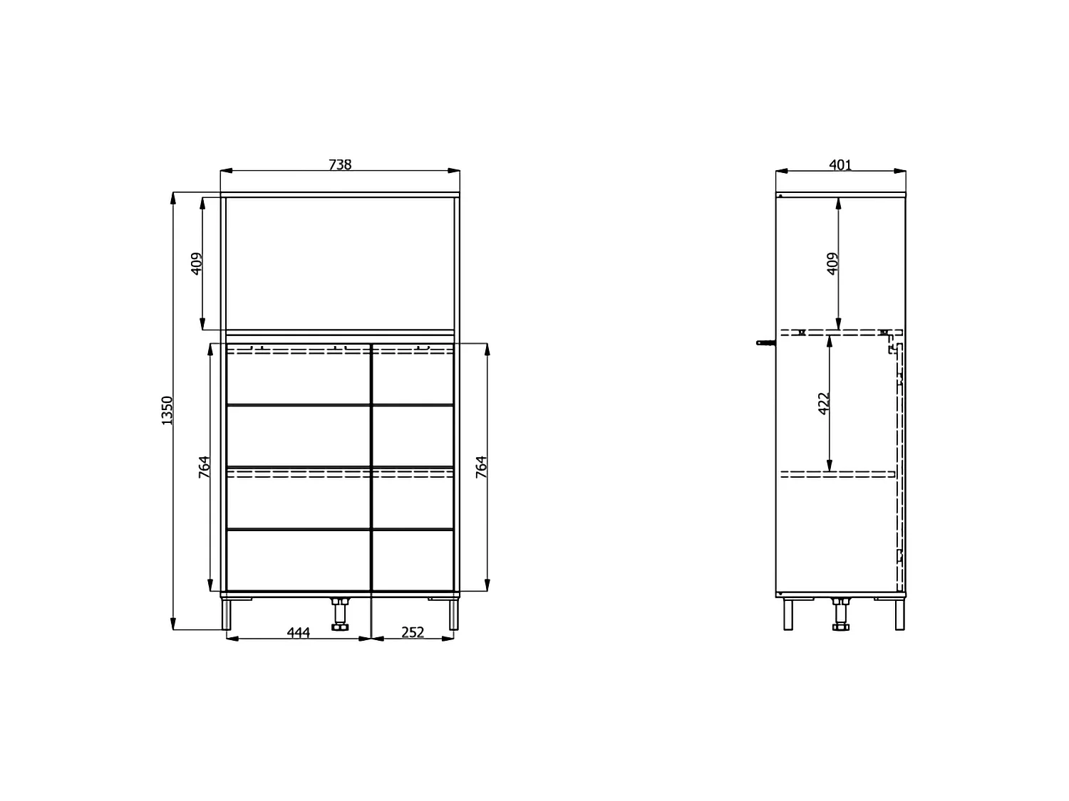Crédence Cosoleto, 2 Étagères, 74x40x135h cm Blanc Crème, Buffet, 3 Compartiments, 2 Portes