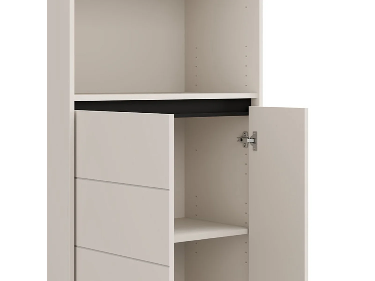 Crédence Cosoleto, 2 Étagères, 74x40x135h cm Blanc Crème, Buffet, 3 Compartiments, 2 Portes