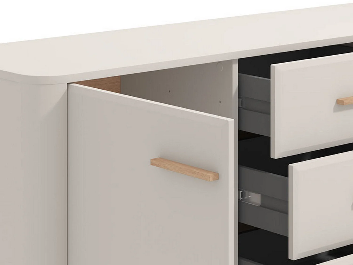 Illorai Kommode, 2 Regalböden, 154x40x91h cm Cremeweiß, Anrichte, 4 Schubladen, 2 Türen