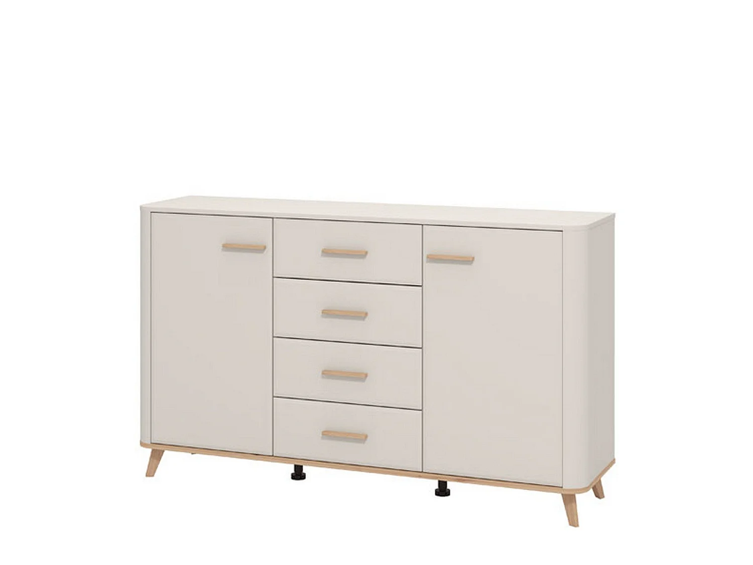 Illorai Kommode, 2 Regalböden, 154x40x91h cm Cremeweiß, Anrichte, 4 Schubladen, 2 Türen