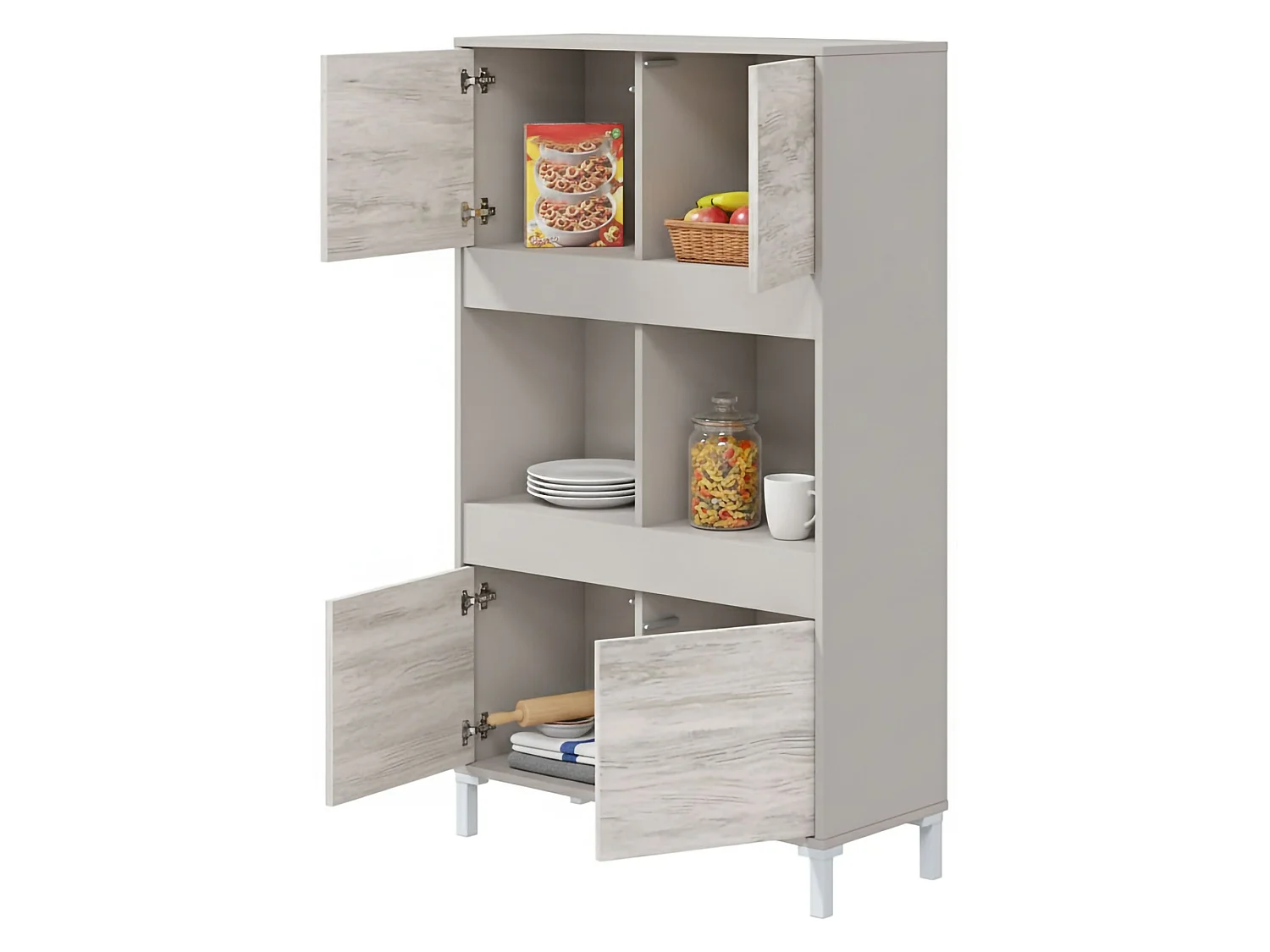 Credenza Mezzate, 3 Ripiani, 78x33x134h cm Beige, Madia, Apertura Push Pull, 4 Ante