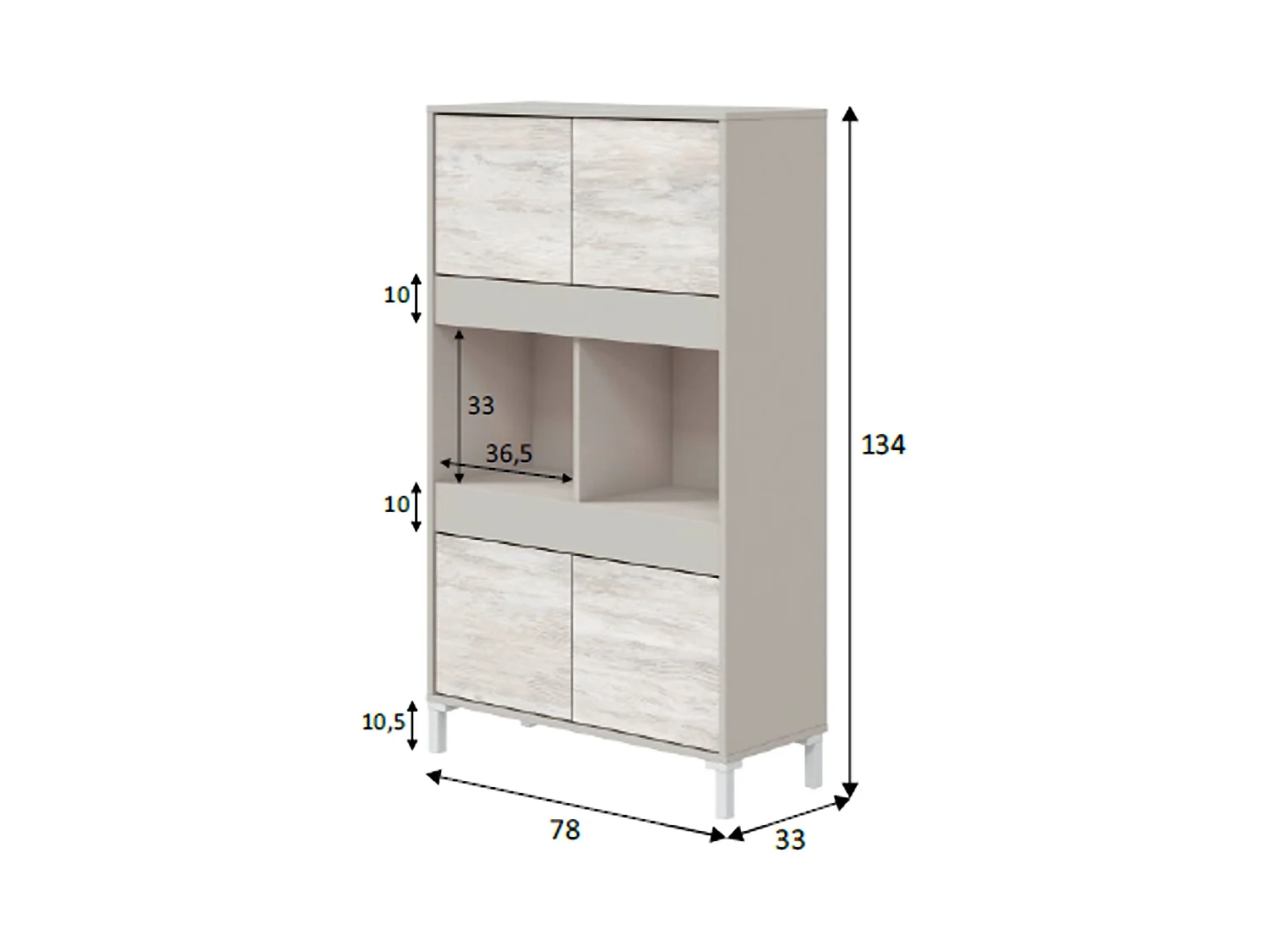 Credenza Mezzate, 3 Ripiani, 78x33x134h cm Beige, Madia, Apertura Push Pull, 4 Ante