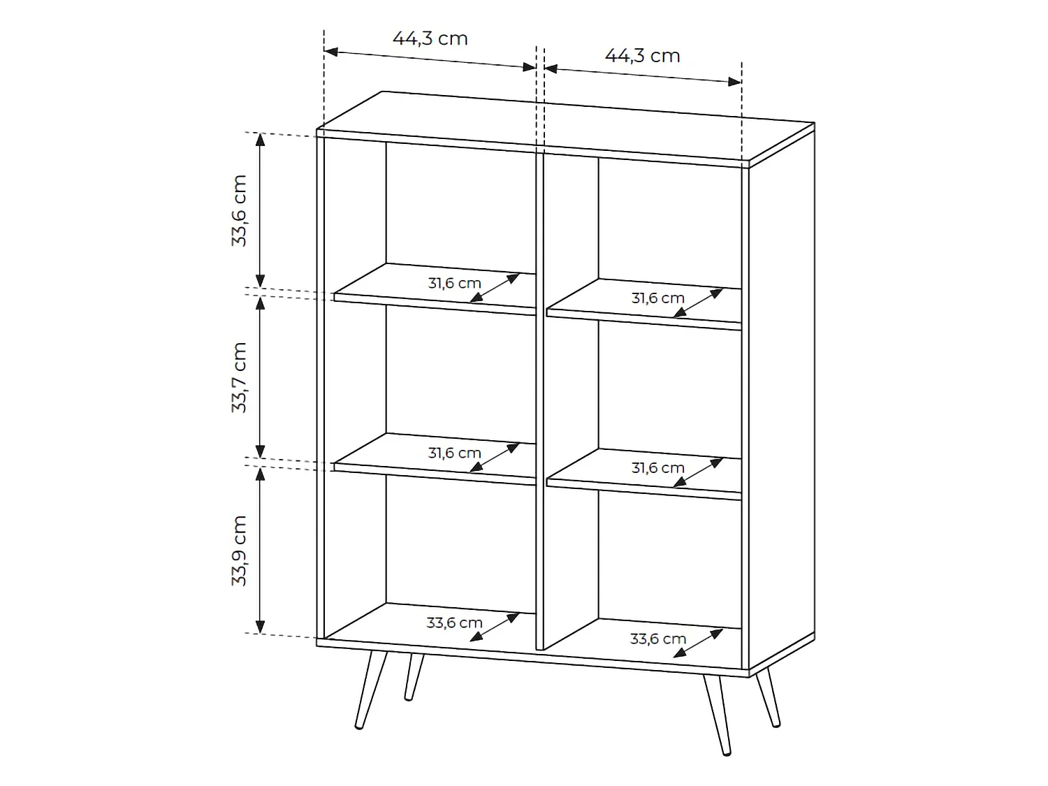 Dmora Hafano Anrichte, 2 Regalböden, 94x40x126h cm Nussbraun, Kommode, Drehöffnung, 2 Türen