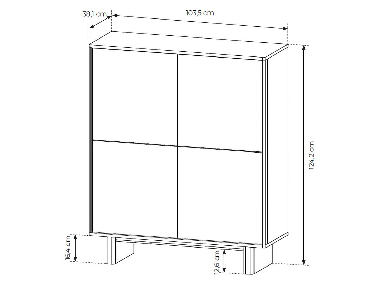 Sideboard Hasareti, 4 Regale, 104x38x124h cm Eichenbraun, Kommode, Drehtüren, 4 Türen