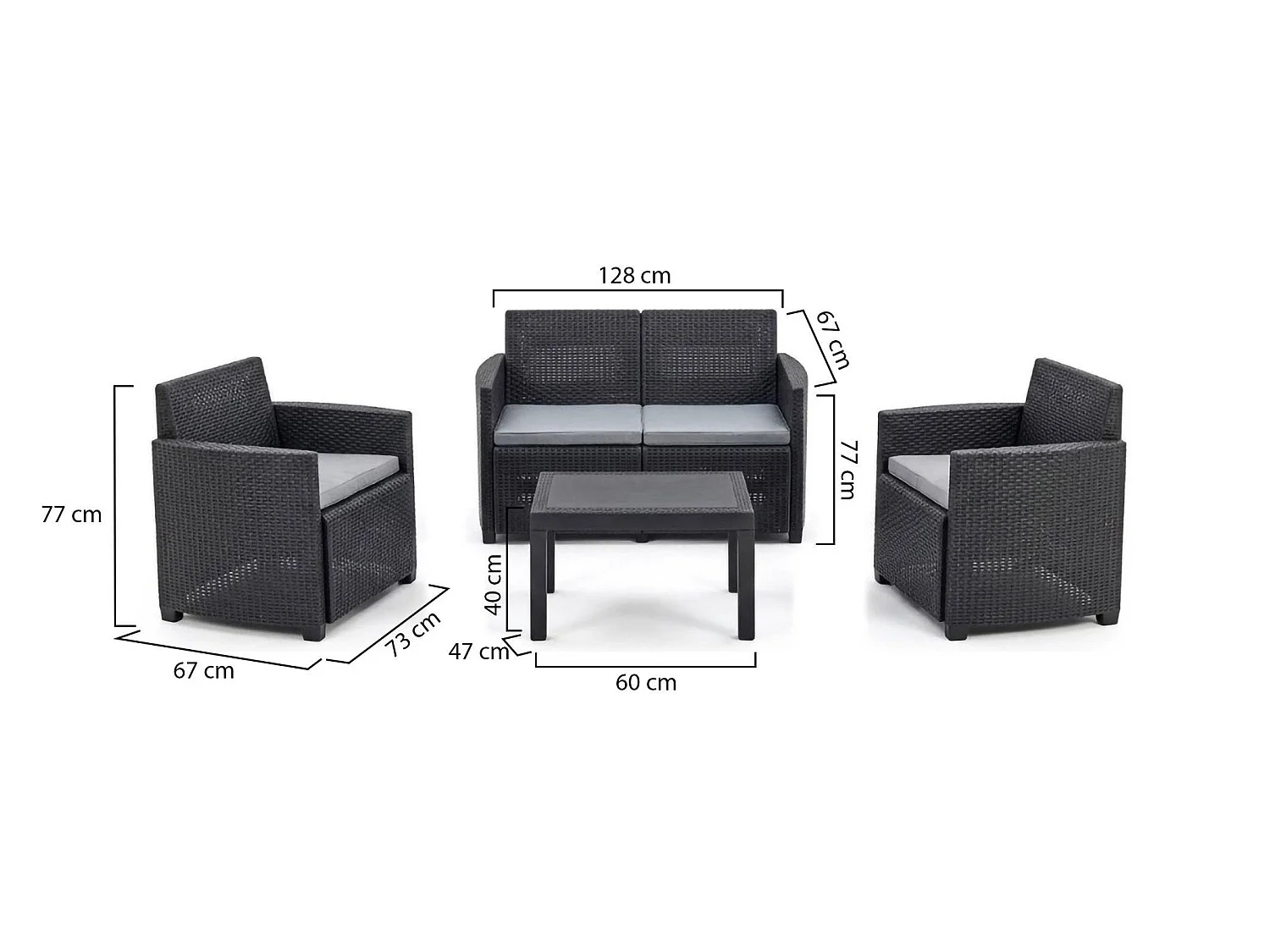 Gartenlounge-Set Riccione, 4-Sitzer Made in Italy, Anthrazit Schwarz, Outdoor-Sitzgruppe, ein Tisch, Tische