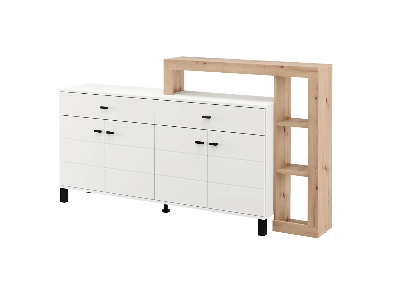 Buffet Chefch, 7 étagères, 183x35x101h cm Blanc, Bahut, 2 tiroirs, 4 portes