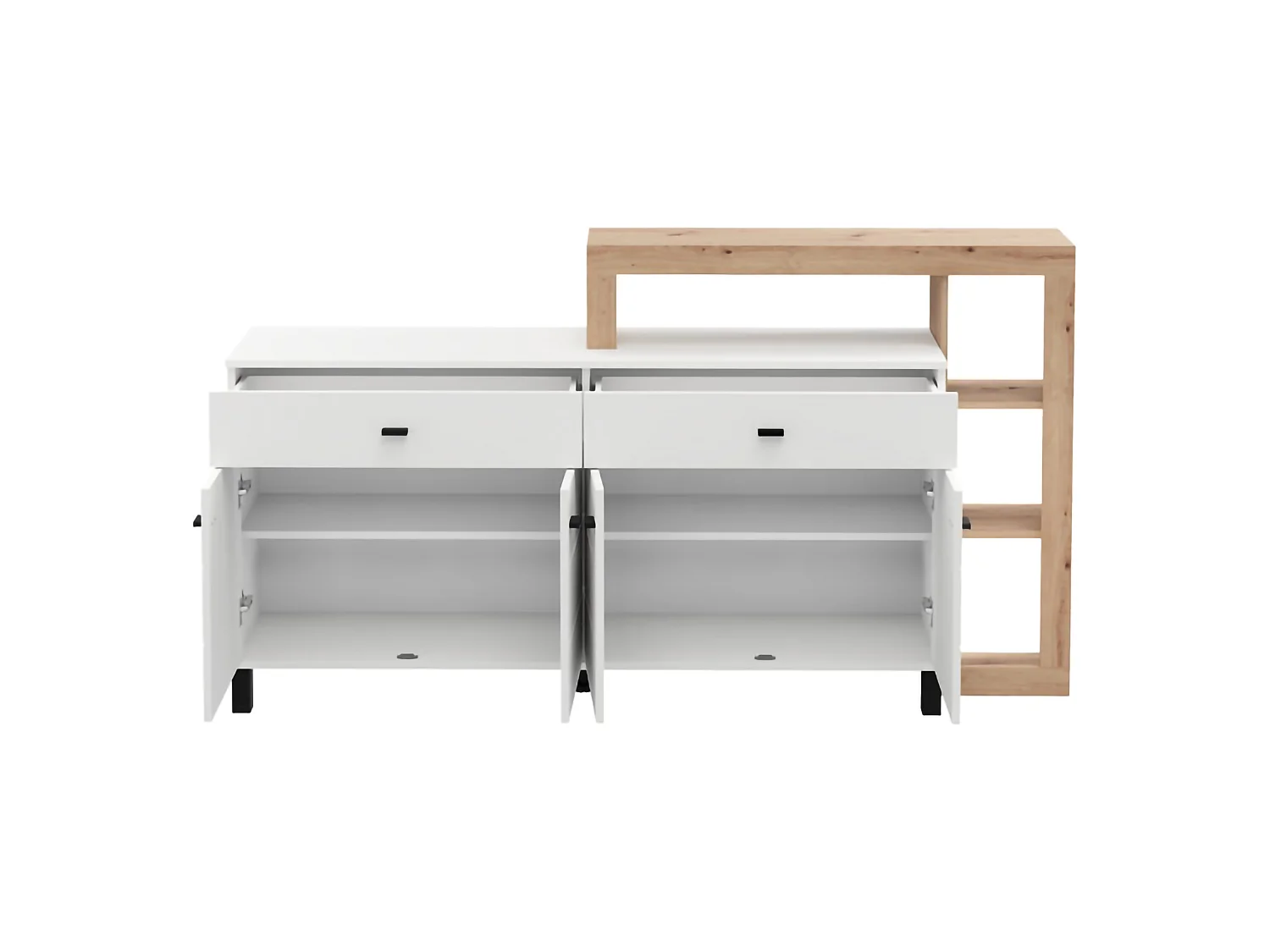 Buffet Chefch, 7 étagères, 183x35x101h cm Blanc, Bahut, 2 tiroirs, 4 portes