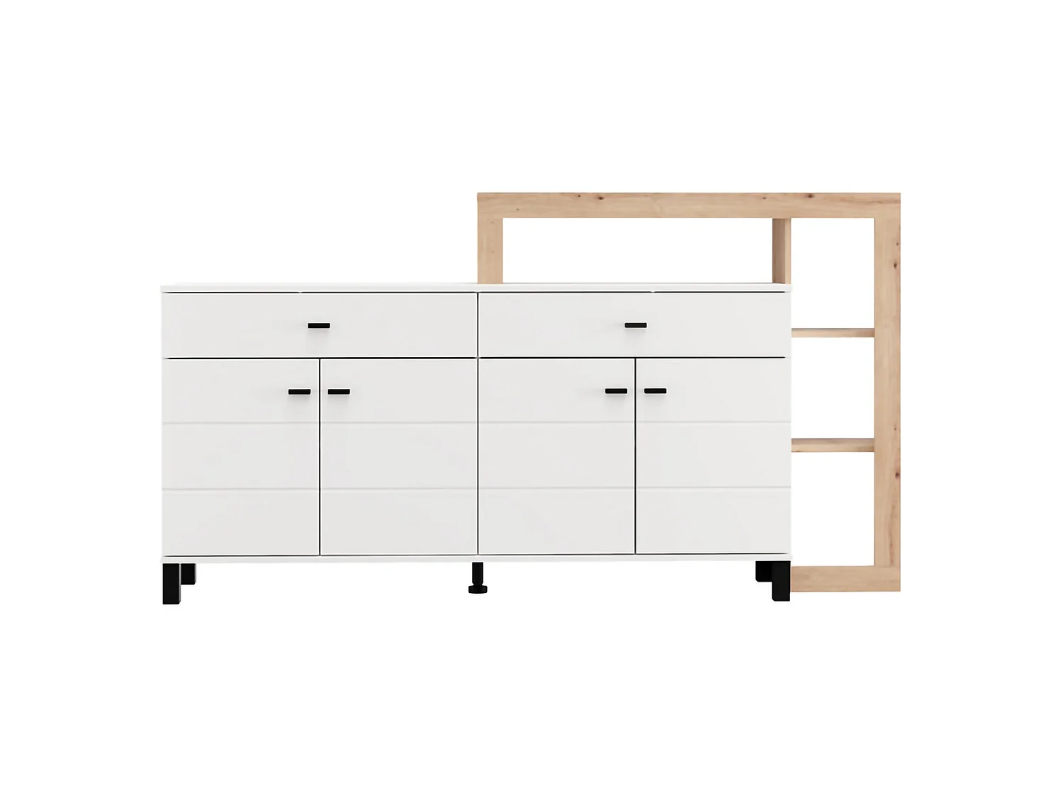 Buffet Chefch, 7 étagères, 183x35x101h cm Blanc, Bahut, 2 tiroirs, 4 portes