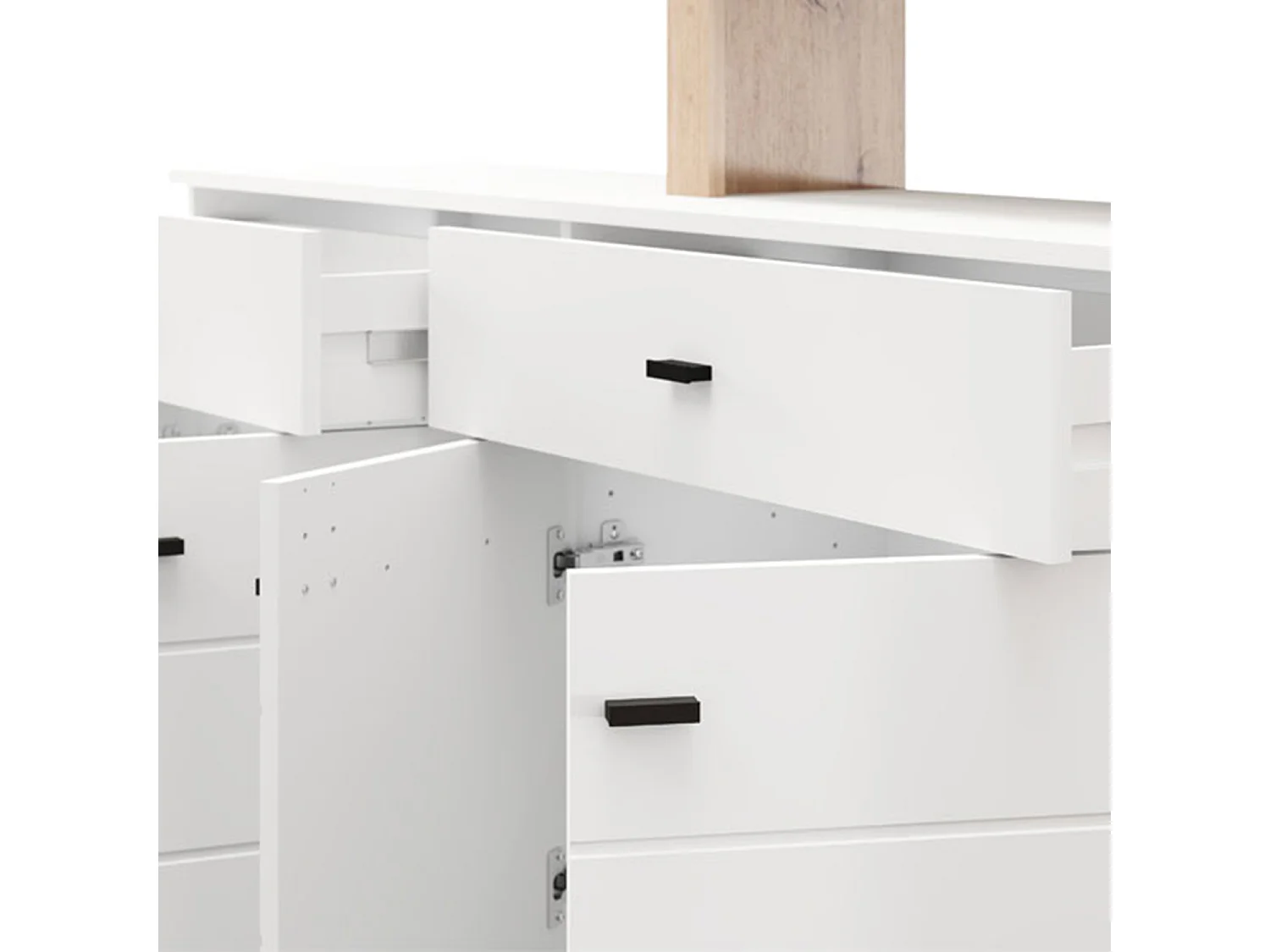 Buffet Chefch, 7 étagères, 183x35x101h cm Blanc, Bahut, 2 tiroirs, 4 portes