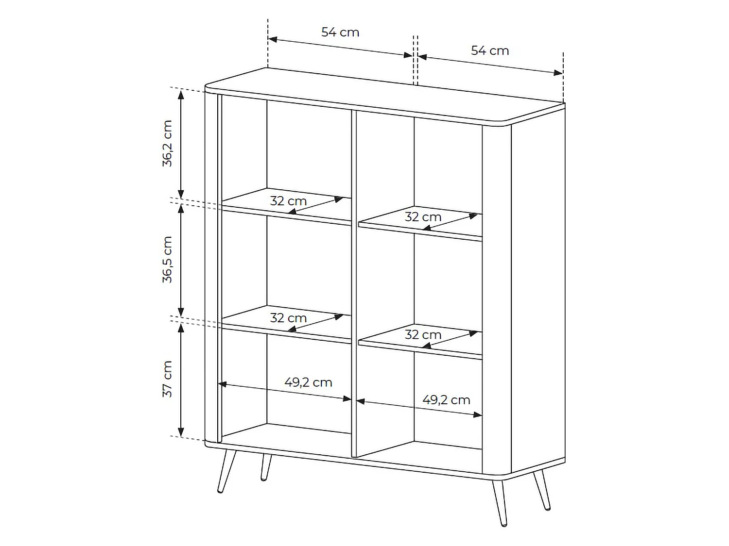 Credenza Nerrio, 4 Regale, 113x38x134h cm Beige, Anrichte, Flügeltüren, 2 Türen