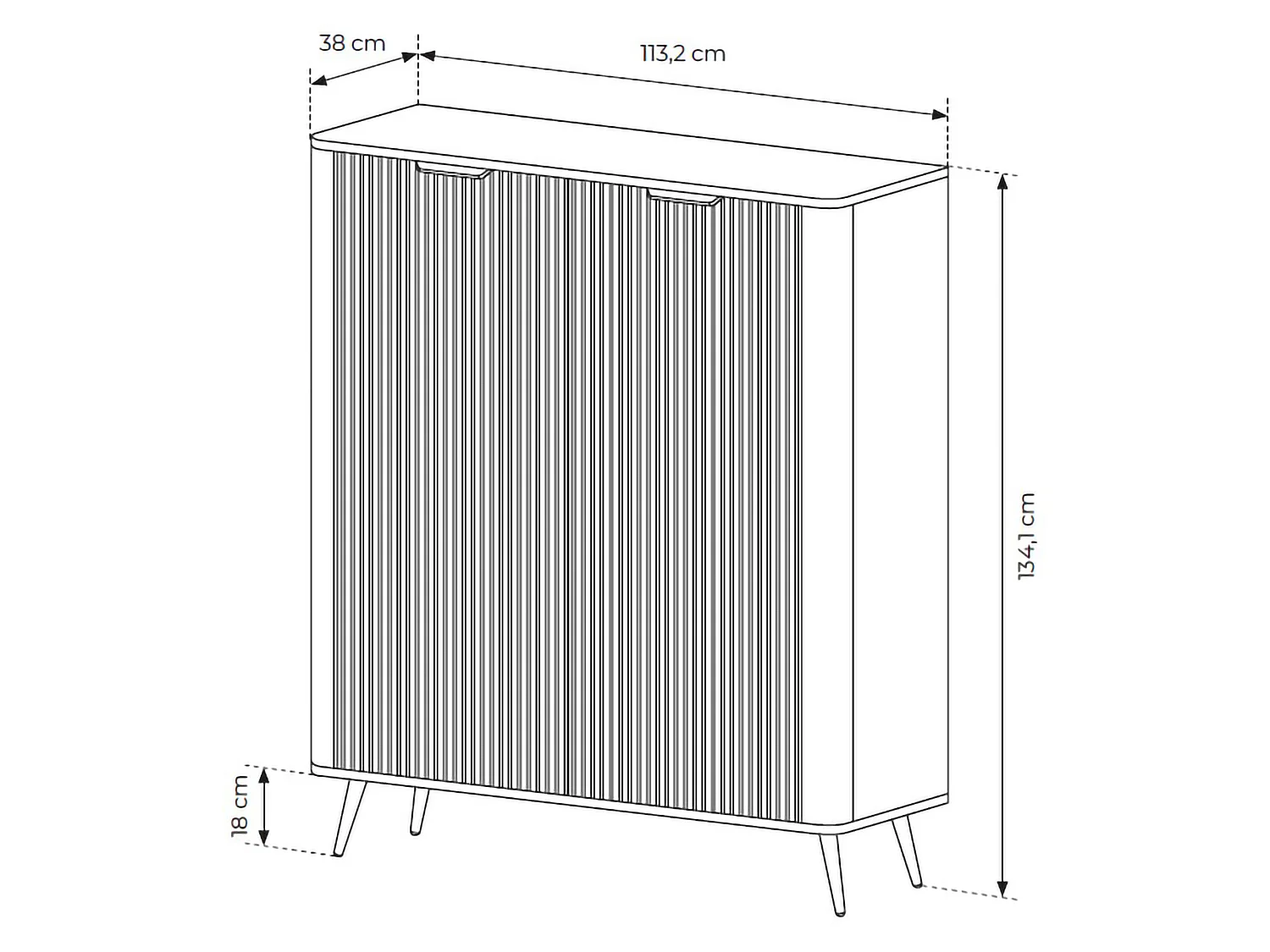 Credenza Nerrio, 4 Regale, 113x38x134h cm Beige, Anrichte, Flügeltüren, 2 Türen