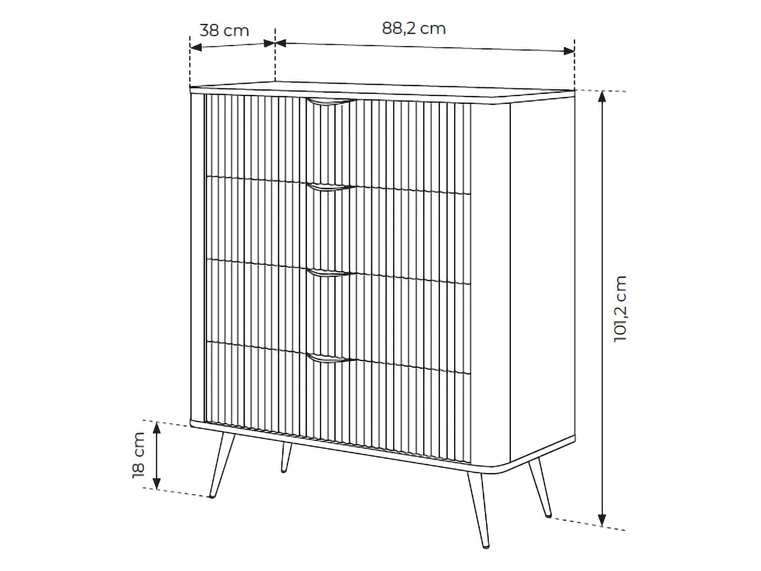 Sideboard Haliso, 4 Schubladen, 88x38x101h cm Beige, Anrichte, ein Regal, Schiebetür