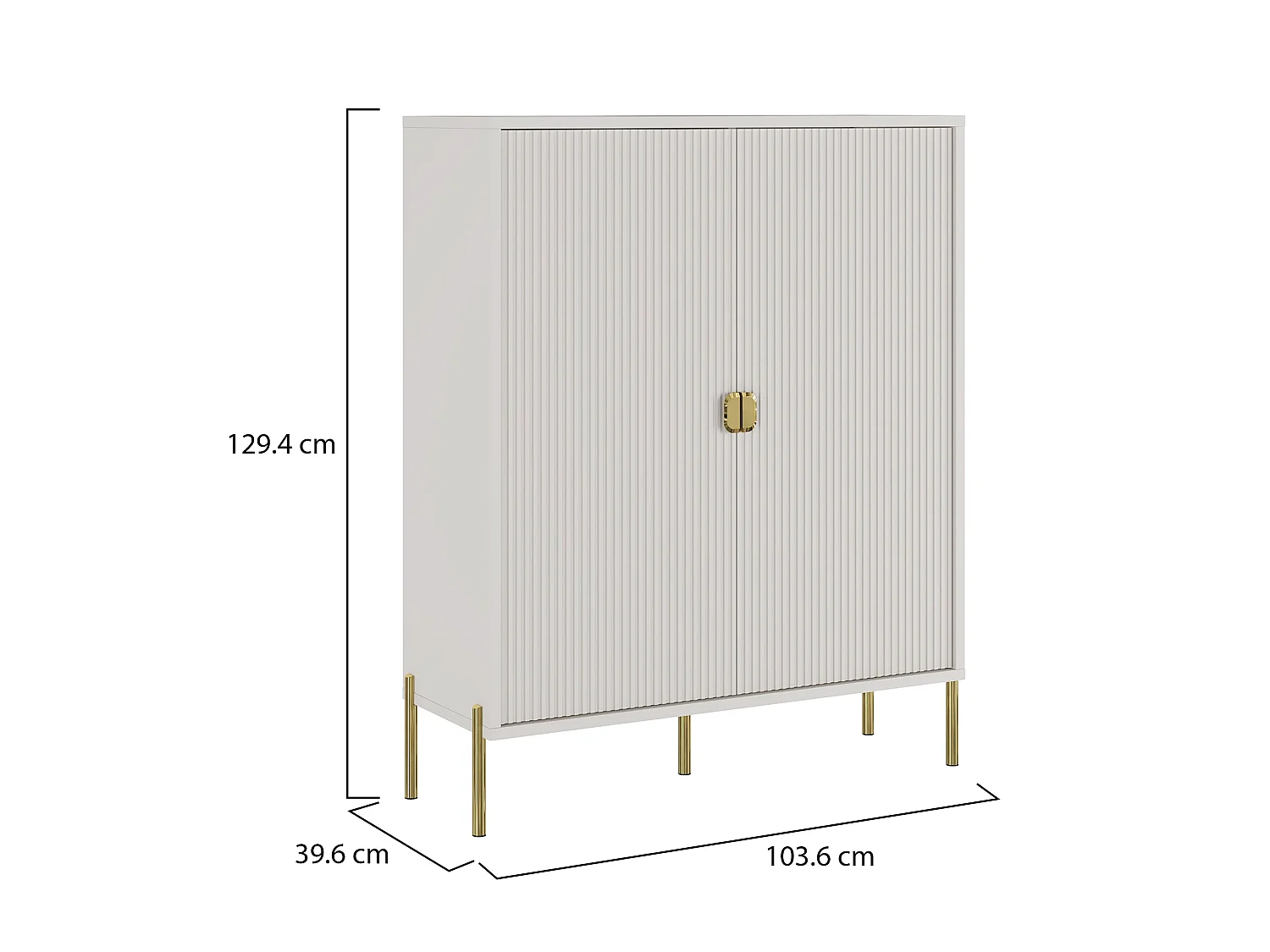 Wallis Sideboard, 4 Regalböden, 104x40x129h cm, Beige, Anrichte, Drehtüröffnung, 2 Türen