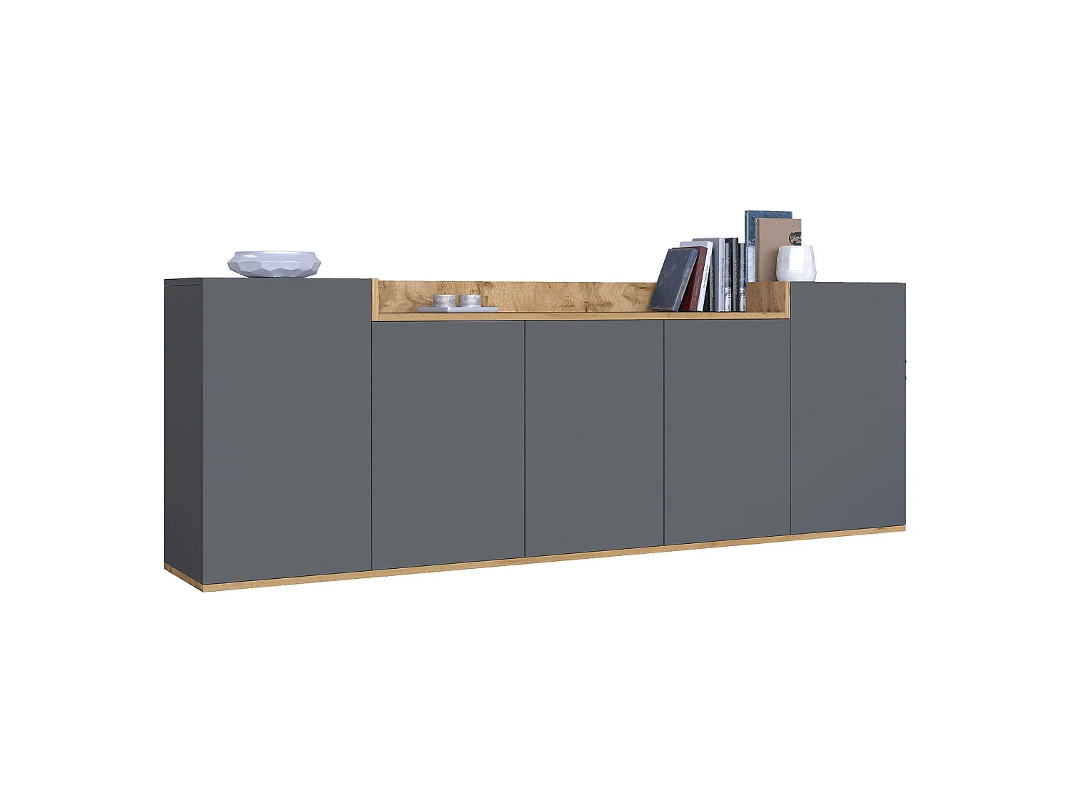 Credenza Cordele, 7 Ripiani Made in Italy, 200x35x70h cm Nero Antracite, Madia, Apertura Battente, 5 Ante