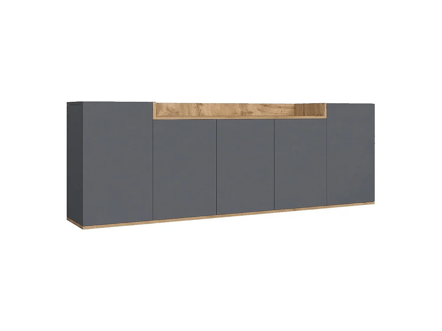 Credenza Cordele, 7 Ripiani Made in Italy, 200x35x70h cm Nero Antracite, Madia, Apertura Battente, 5 Ante