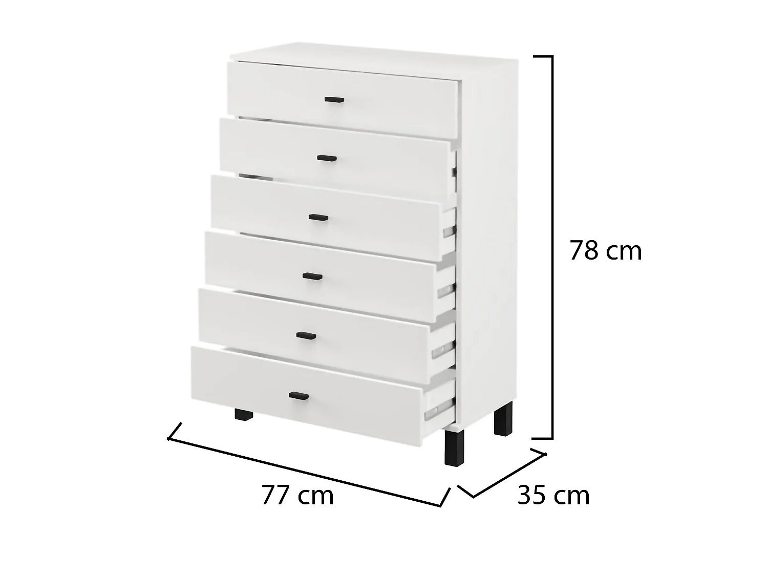 Buffet Otaval, une Étagère, 77x35x78h cm Blanc, Buffet, 6 Tiroirs, 6 Compartiments