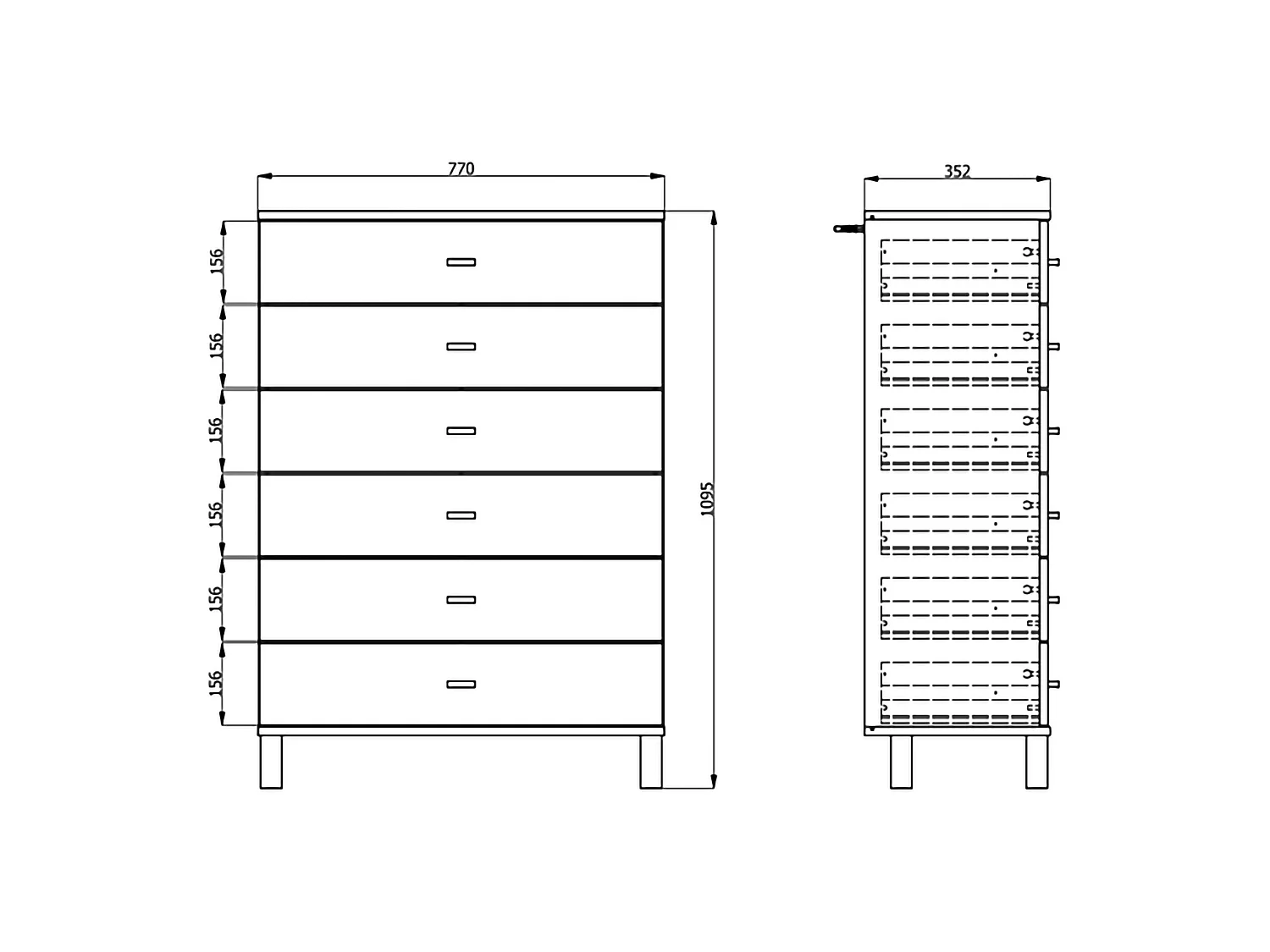 Buffet Otaval, une Étagère, 77x35x78h cm Blanc, Buffet, 6 Tiroirs, 6 Compartiments