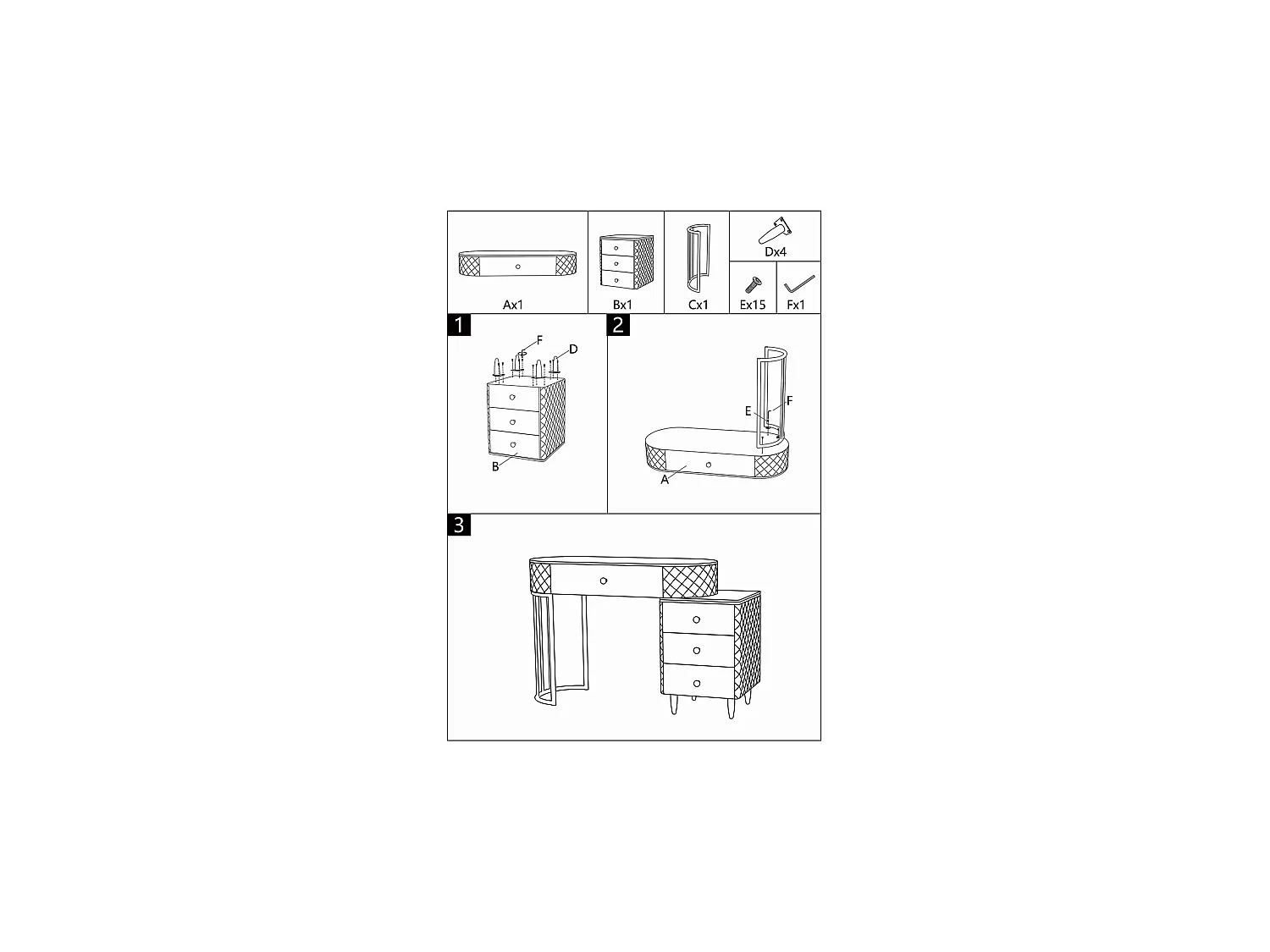 Toeletta Tafrao, 4 Cassetti, 120x40x75h cm Bianco Marmo, Mobile da Trucco, Finitura Simil Pelle Trapuntata con Dettagli Argento, top Effetto Marmo