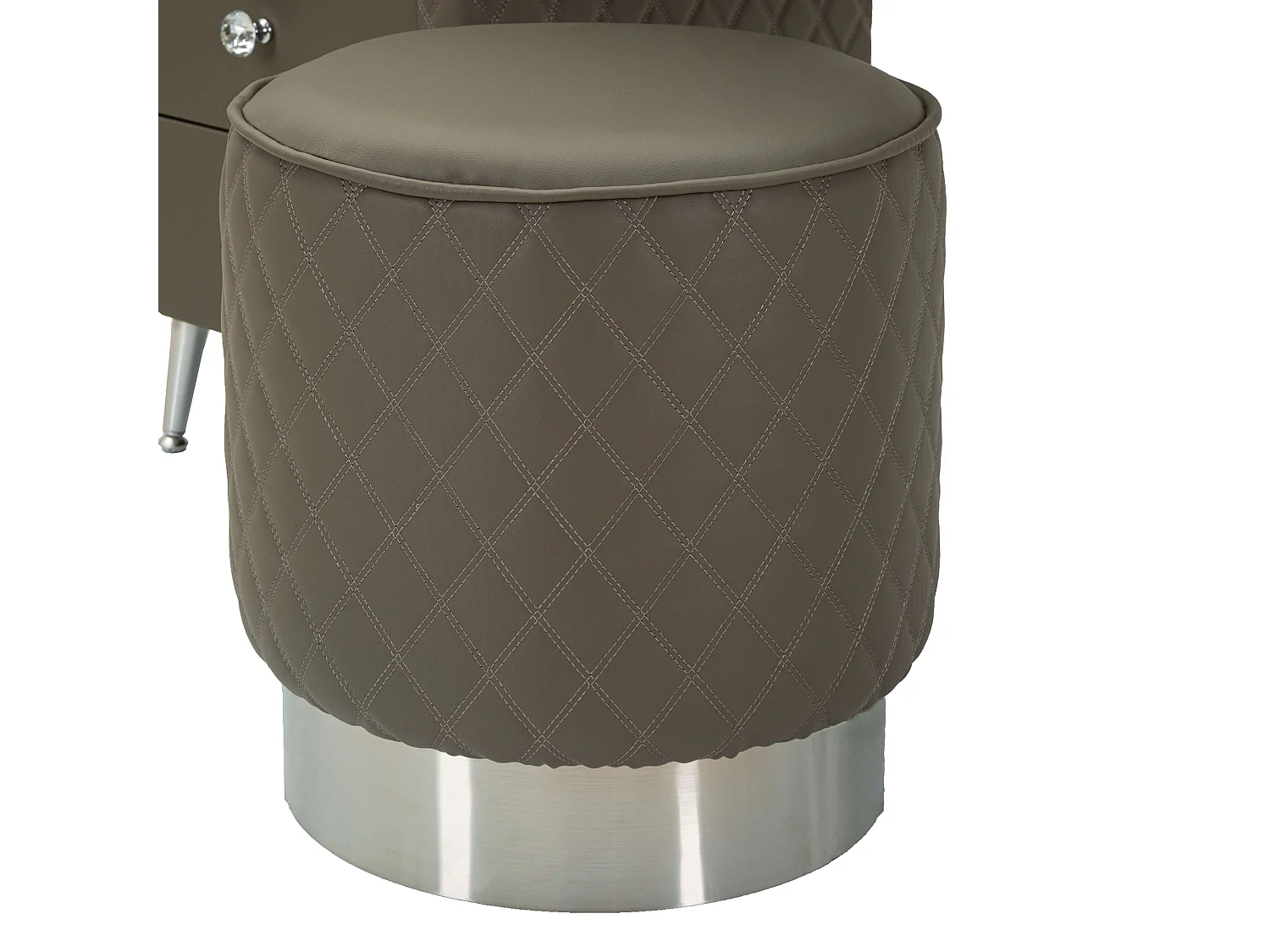 Toeletta Tafrao, 4 Cassetti, 120x40x75h cm Bianco Marmo, Mobile da Trucco, Finitura Simil Pelle Trapuntata con Dettagli Argento, top Effetto Marmo