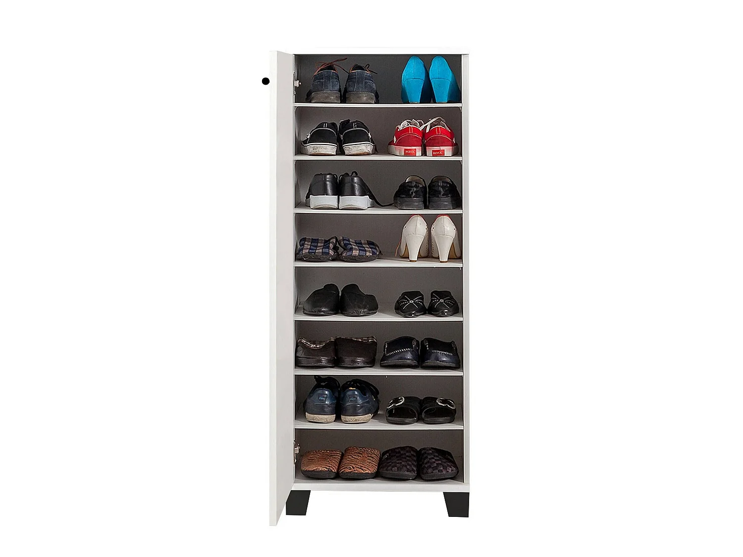 Meuble à chaussures Kika, 16 paires, 50x38x127h cm Blanc, armoire à chaussures, 8 compartiments, une porte