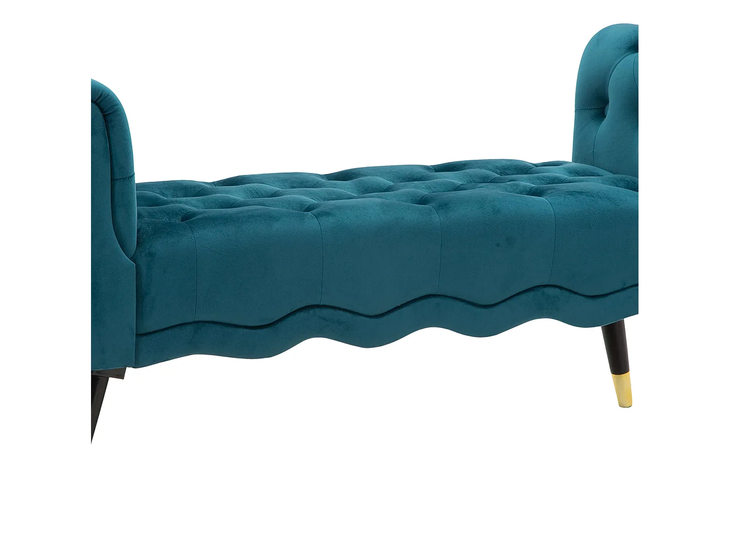 Banc Humahu, en velours, avec accoudoirs et détails dorés, 120x40x60h cm bleu pétrole, structure en tissu, assise bleu