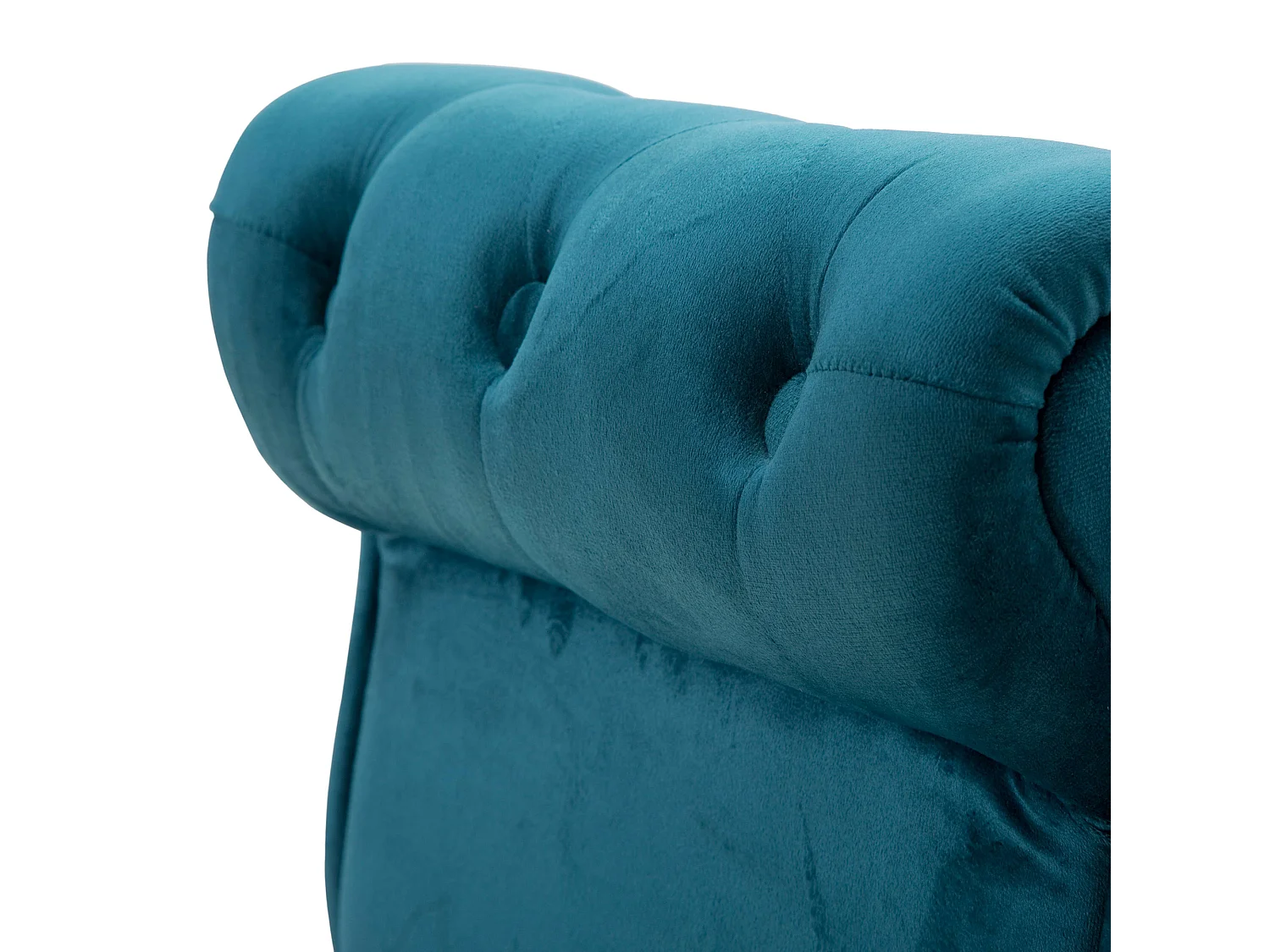 Banc Humahu, en velours, avec accoudoirs et détails dorés, 120x40x60h cm bleu pétrole, structure en tissu, assise bleu