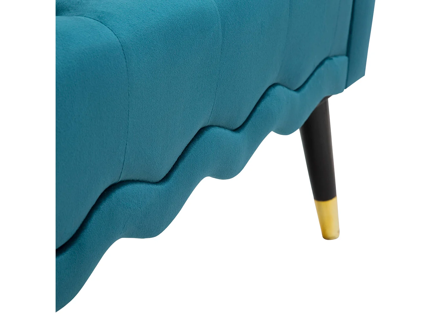 Banc Humahu, en velours, avec accoudoirs et détails dorés, 120x40x60h cm bleu pétrole, structure en tissu, assise bleu