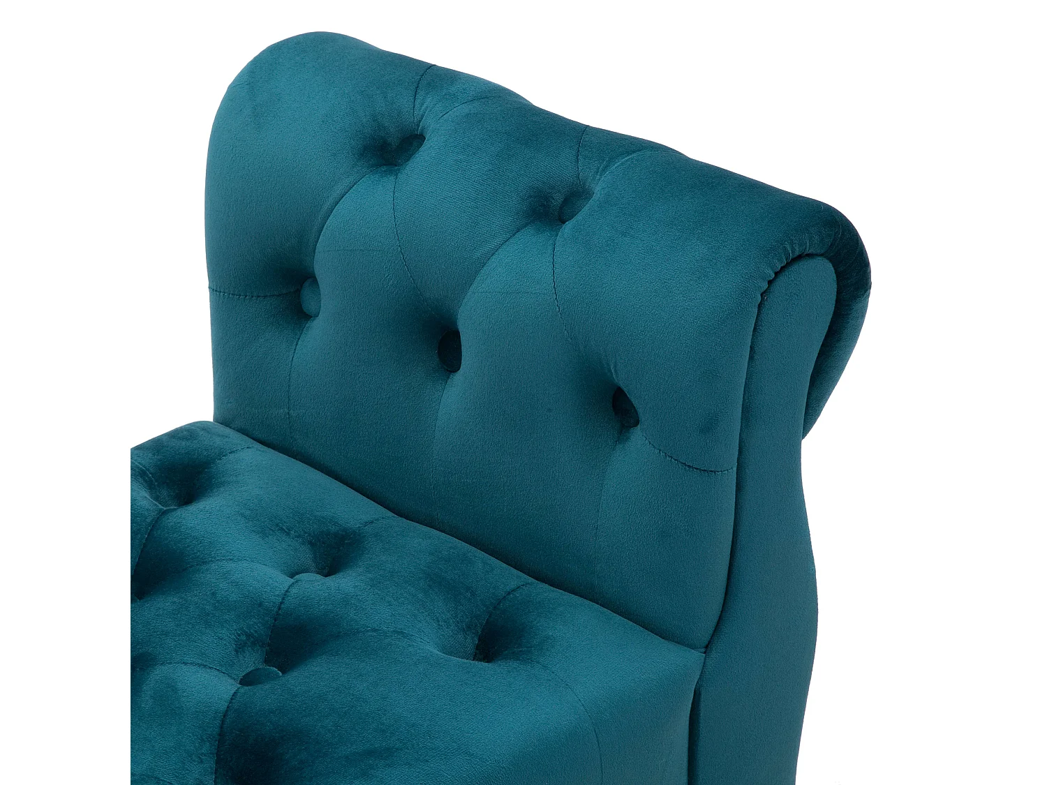Banc Humahu, en velours, avec accoudoirs et détails dorés, 120x40x60h cm bleu pétrole, structure en tissu, assise bleu