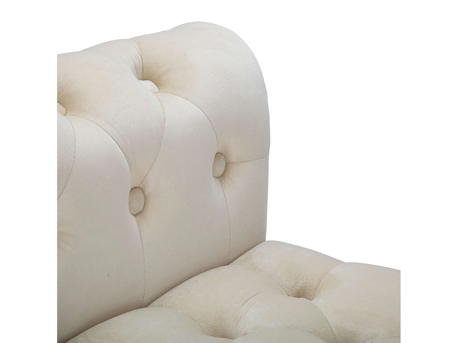 Panca Humahu, en velours, avec accoudoirs et détails dorés, 120x40x60h cm blanc crème, structure en tissu, assise blanche