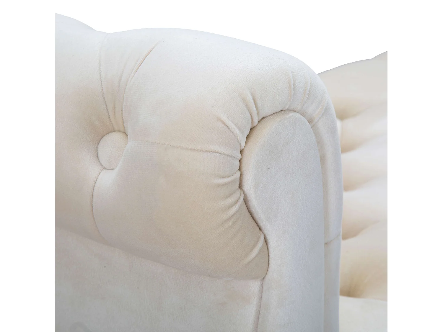 Panca Humahu, en velours, avec accoudoirs et détails dorés, 120x40x60h cm blanc crème, structure en tissu, assise blanche
