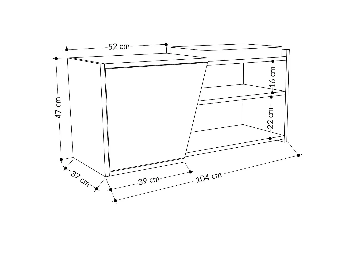 Meuble à chaussures Neneng, 2 étagères, 104x47x37h cm chêne marron, 1 porte, 4 compartiments