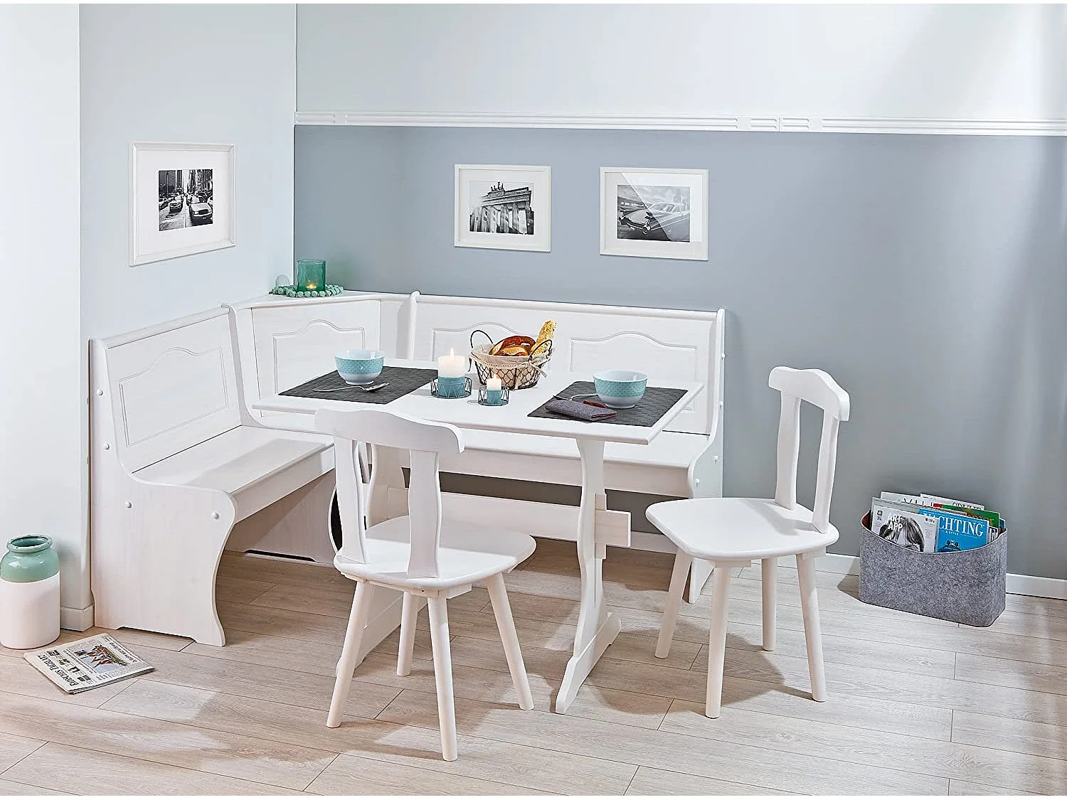 Banc Dstockto, Structure en Bois Massif, 0x112x0h cm Blanc
