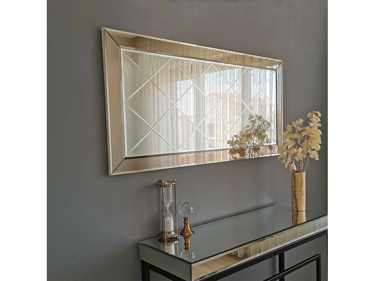 Miroir Tejat, Structure en Bois Nobilité, 2.2x62h cm Argent