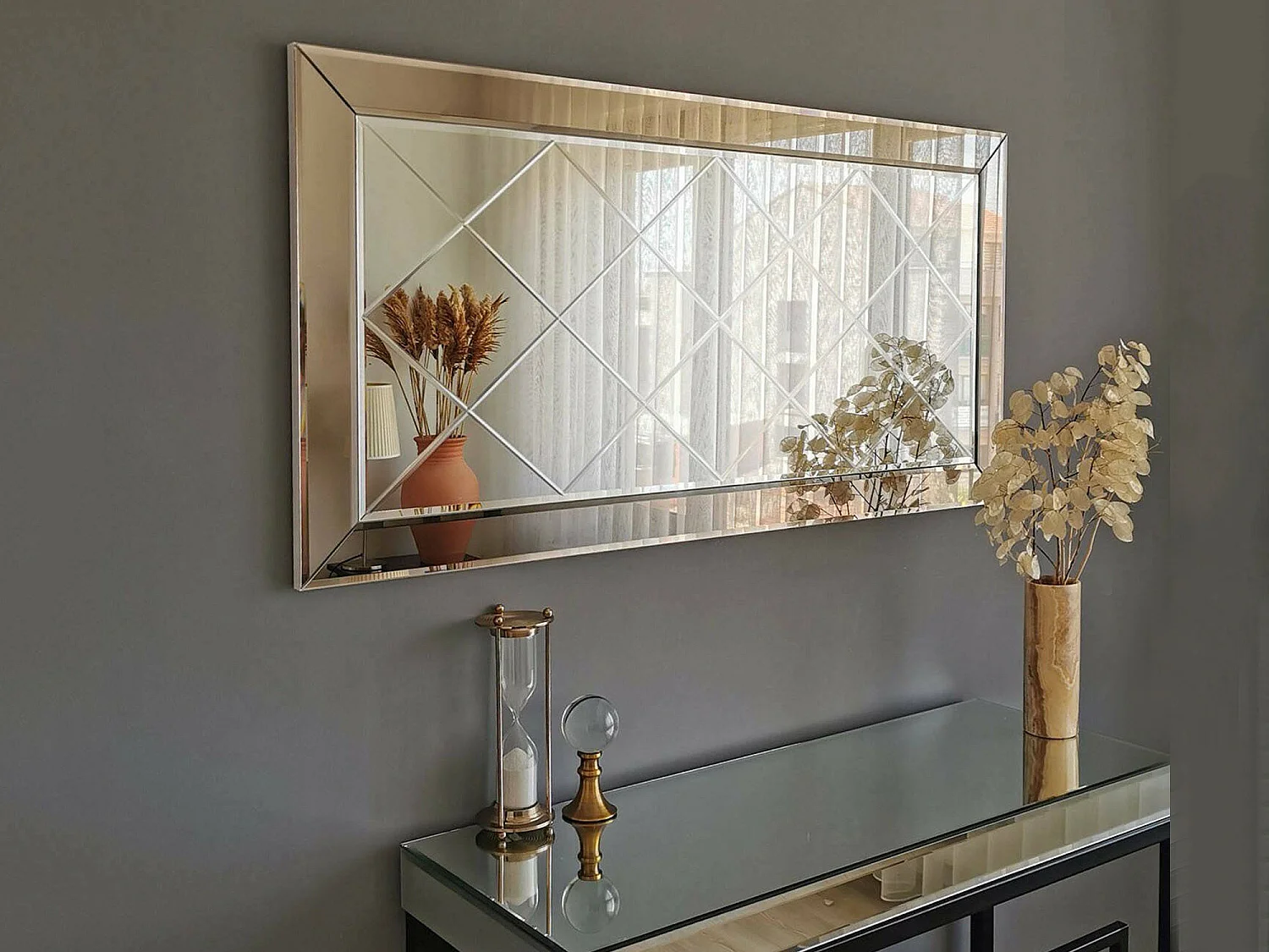 Miroir Tejat, Structure en Bois Nobilité, 2.2x62h cm Argent