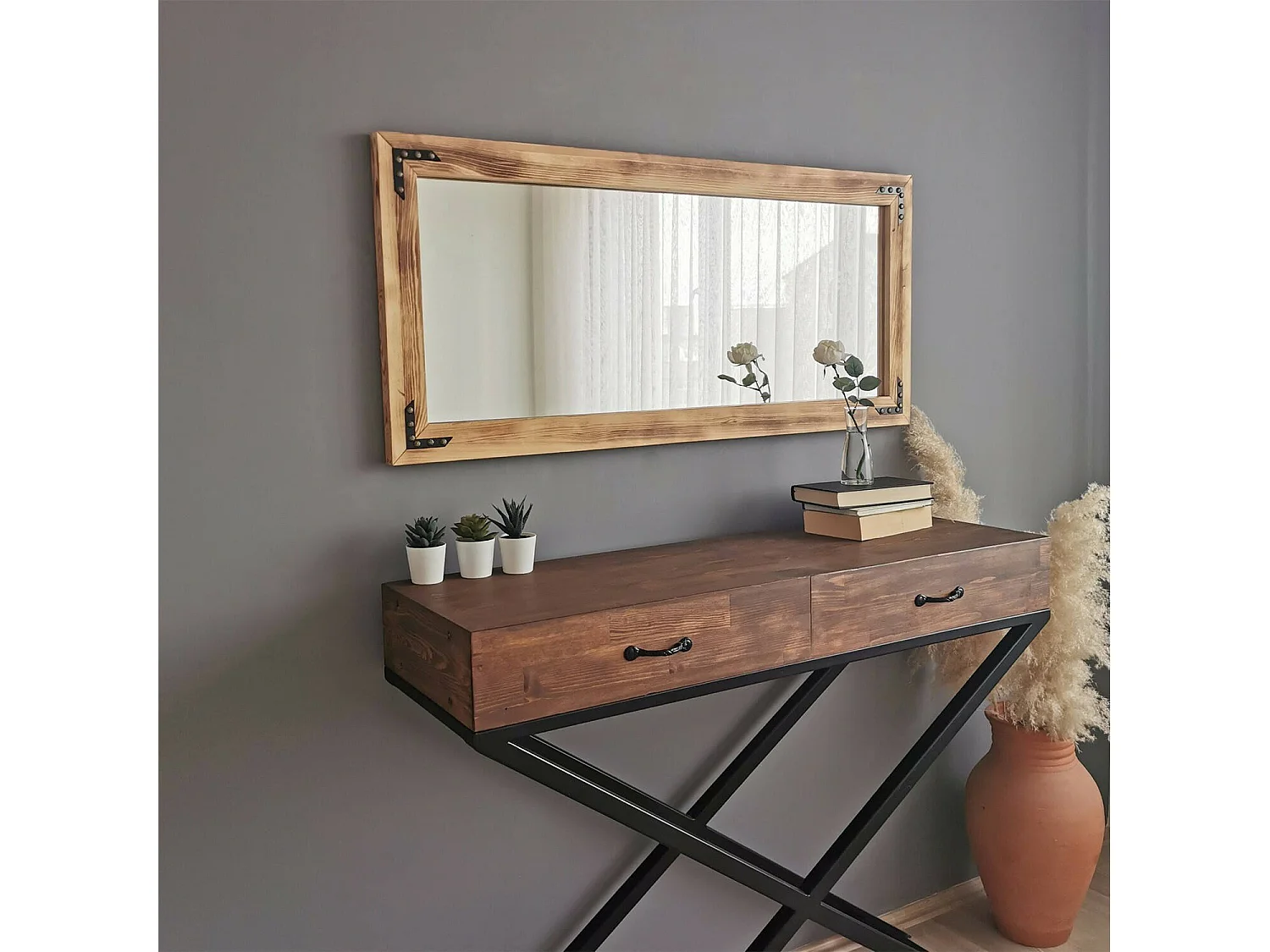 Miroir Verzuolo, Forme Rectangulaire, 3x50h cm Noyer Marron