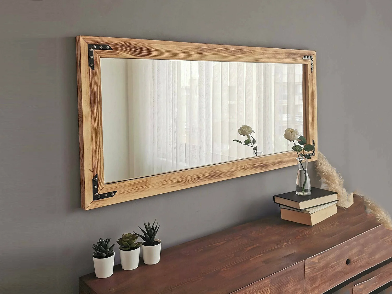 Miroir Verzuolo, Forme Rectangulaire, 3x50h cm Noyer Marron