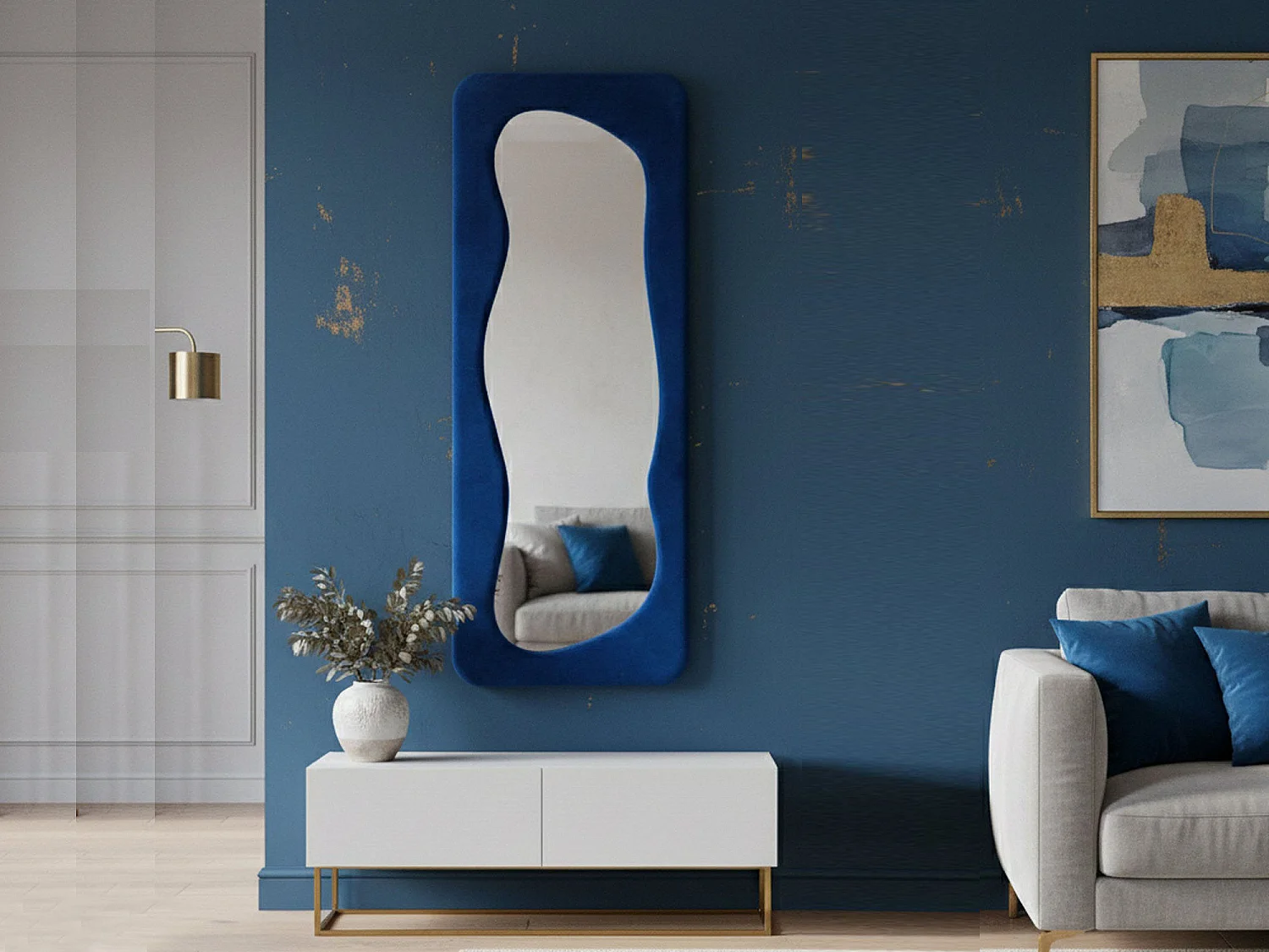 Miroir Casciago, Structure en Bois Nobilité, 4x160h cm bleu